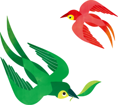 赤色の鳥と緑色の鳥