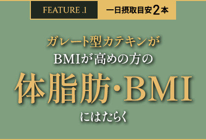 FEATURE.1 一日摂取目安2本 ガレート型カテキンがBMIが高めの方の体脂肪・BMIにはたらく