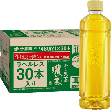 お～いお茶 濃い茶 ラベルレス PET 460ml（30本入りケース販売品