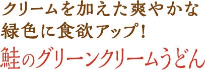 クリームを加えた爽やかな緑色に食欲アップ!鮭のグリーンクリームうどん