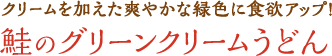 クリームを加えた爽やかな緑色に食欲アップ!鮭のグリーンクリームうどん